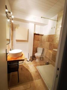 uma casa de banho com um lavatório e um WC em Nid douillet à quelques pas de la gare. em Carcassonne