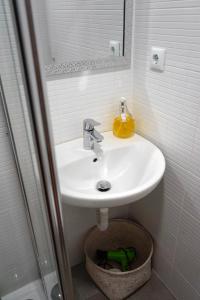 a bathroom with a white sink and a mirror at Casa Galdós in Logroño