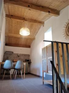 a dining room with a table and two chairs at SISU BUSSI SUITE in Bussi sul Tirino