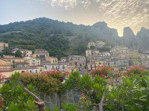 Blick auf eine Stadt auf einem Berg in der Unterkunft B&B La Panoramica in Castelmezzano