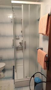 eine Dusche mit Glastür im Bad in der Unterkunft Diana in Zlarin