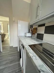 a kitchen with a counter with a washer and dryer at Beautiful house/Parking in Plumstead