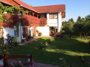 a house with a green yard with flowers at Ida panzió in Lajosmizse