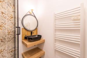 a bathroom with a sink and a mirror on a shelf at Hirondelle de Montpellier in Montpellier