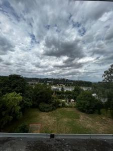 een uitzicht op een veld met bomen en een bewolkte hemel bij The Climb in Koblenz