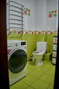 uma casa de banho com uma máquina de lavar roupa e um WC em Vacation home Lubov em Kamianets-Podilskyi