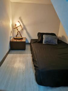 瓜塔佩的住宿－Palma Carey Colina View，一间卧室配有一张床和一张带台灯的桌子