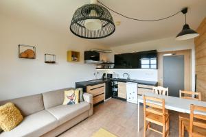 salon z kanapą i kuchnią w obiekcie Cihlarka apartment 306 Pec pod Snezkou w mieście Pec pod Snezkou