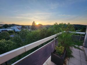 シャトネ・マラブリーにあるHomestay - Large Room in a Spacious Apartment with Stunning Rooftop Terraceの家のバルコニーから夕日を望めます。