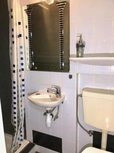 łazienka z toaletą i umywalką w obiekcie cosy small FLAT in Antwerp near Justice Palace w Antwerpii
