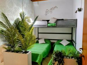 een kamer met 2 stapelbedden met groene planten bij Corte dei sogni - Mountain and Lake in Ranzanico