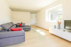 uma sala de estar com um sofá e uma televisão em Style apartments VdA em Senin