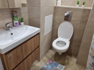 uma casa de banho com um WC e um lavatório em Апартамент Медика 2 em Ruse