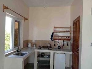 una piccola cucina con un lavandino e una finestra di Kome apartment two a Jambiani