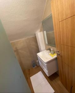 een kleine badkamer met een wastafel en een toilet bij Villat Twin’s in Peje