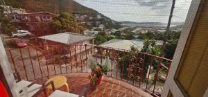 a woman standing on the balcony of a house at Smitty's Home Away From Home in Charlotte Amalie