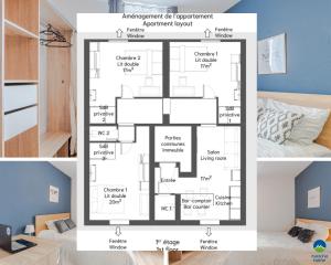 Plán poschodí v ubytovaní 3 APPTS - 3 à 7 lits - Parfait 6 à 10 pers - max 29 pers - 1 immeuble - Convivialité, Rentabilité ------ ENGLISH - 3 APTS - 3 to 7 beds - Ideal for 6 to 10 guests - Up to 29 - Same building -- Cattenom