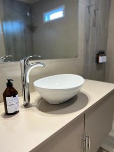 - un lavabo dans la salle de bains avec un bol blanc sur un comptoir dans l'établissement Casa Vergara 4, à Villa Unión