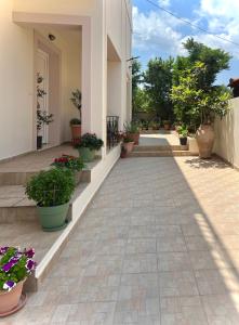a courtyard of a house with potted plants at Haplotēs Rhodes Studio in Koskinou +4 photos