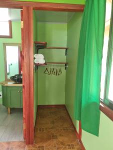 a bathroom with green walls and a green wall at Cabinas Tortuguero Sports Fishing in Tortuguero