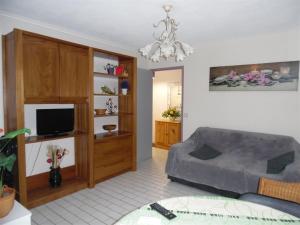 a living room with a couch and a television at Appartement Canet-Plage, 2 pièces, 4 personnes - FR-1-750-6 in Canet-en-Roussillon