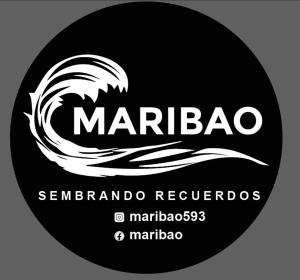 a black and white logo with a wave at MARIBAO in Playas