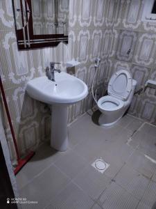 a bathroom with a sink and a toilet at Adex Cool Apartment in Abu Dhabi