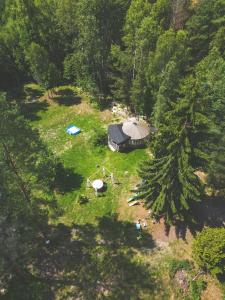 an aerial view of a yurt in a forest at Jurty i namioty w Lesie KotfaLas Glamping Świętokrzyskie-SPA in Skarżysko-Kamienna
