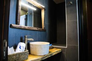 a bathroom with a sink and a mirror at MAVİ AT HOTEL Blue Horse in Gümüşdere