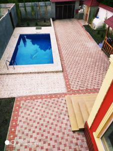 een zwembad in het midden van een tuin bij Red Villa Big swimming pool in Gabala