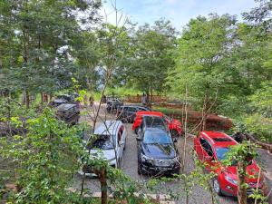 um grupo de carros estacionados num parque de estacionamento em Juar House em Simpen