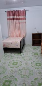 a room with a bed with a curtain and a floor at ABODE21 Guesthouse in Balingasay