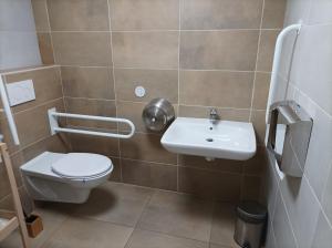 uma casa de banho com um WC e um lavatório em Wellness penzion Marta em Kuklík