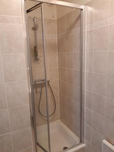 ミッデルケルケにあるResidentie Luminaのバスルーム(ガラスドア付きのシャワー付)