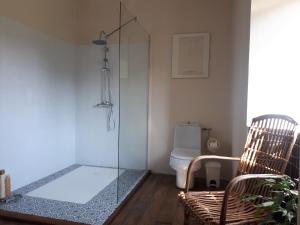 een glazen kamer met een stoel en een toilet bij ilab rural bed&breakfast in Navia