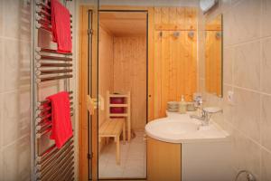 a bathroom with a sink and a mirror at Chalet Chenavray - OVO Network in Manigod