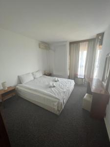 a bedroom with a large white bed and a chair at Hotel Banat in Olimp