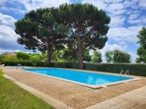 una piscina in un cortile con un albero di T2 situation exceptionnelle sur le port ostréicole d'Andernos a Andernos-les-Bains