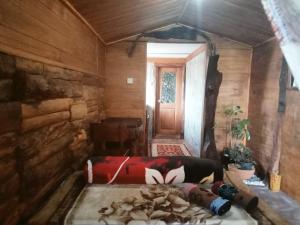 un soggiorno con divano e porta di 20/20 wood cabana a Nuwara Eliya