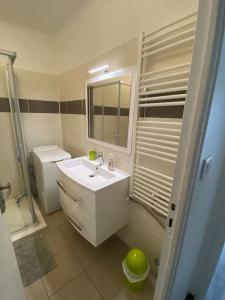 a bathroom with a white sink and a shower at Bel Appartement Residence Mirabeau in Aix-en-Provence