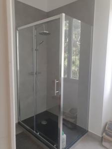een douche met een glazen deur in de badkamer bij Duplex Dax in Dax