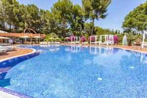 una gran piscina con sillas y árboles en Ona Palmira Paradise, en Paguera