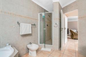 La salle de bains est pourvue d'une douche, de toilettes et d'un lavabo. dans l'établissement Coney Glen Penthouse, à Knysna