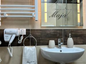 a bathroom with a sink and a hair dryer at Apartman Maja in Ruma +12 photos