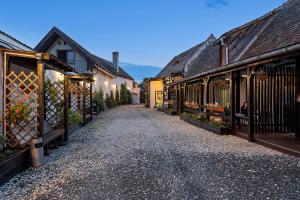 a cobblestone street in a town with buildings at Pensiunea Alina "Adults Only" in Sibiu