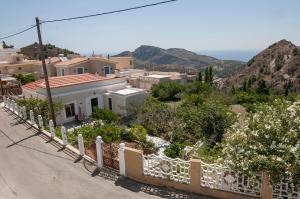een huis aan de kant van een weg met een hek bij Village House Volada in Karpathos