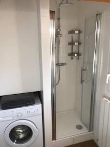 a washing machine and a shower in a bathroom at Appartement duplex avec terrasse in Venelles