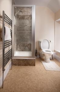 La salle de bains est pourvue d'une douche et de toilettes. dans l'établissement Mason's Arms, à Norham