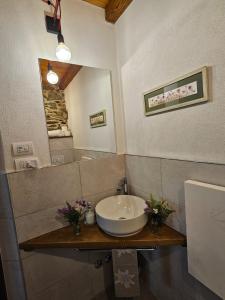 y baño con lavabo y espejo. en Ai Tetti Nuovi, en Roccaforte Mondovì
