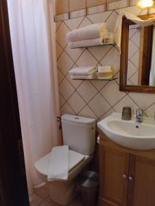 a bathroom with a toilet and a sink and a mirror at Valentini Guesthouse in Karpenision